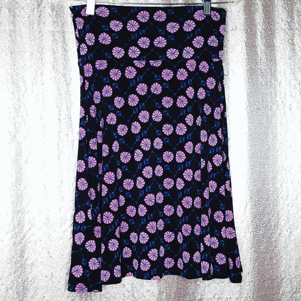 LuLaRoe BNWOT S Azure skirt - black with pink and blue abstract flowers